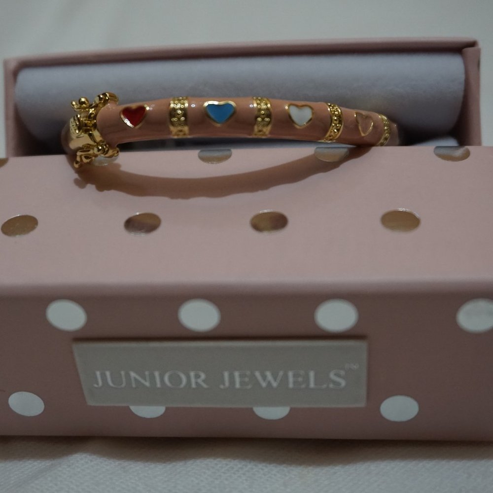 Pink Enamel Heart Bangle Bracelet